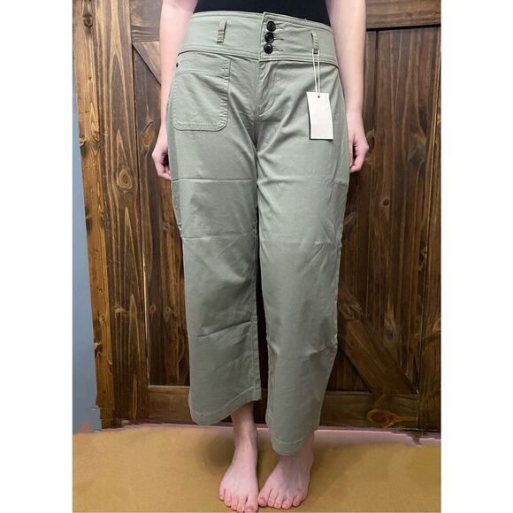 Flamingo Khaki Pants Wide Leg Crop Stretch Tan Women’s Sz M - Picture 8 of 9